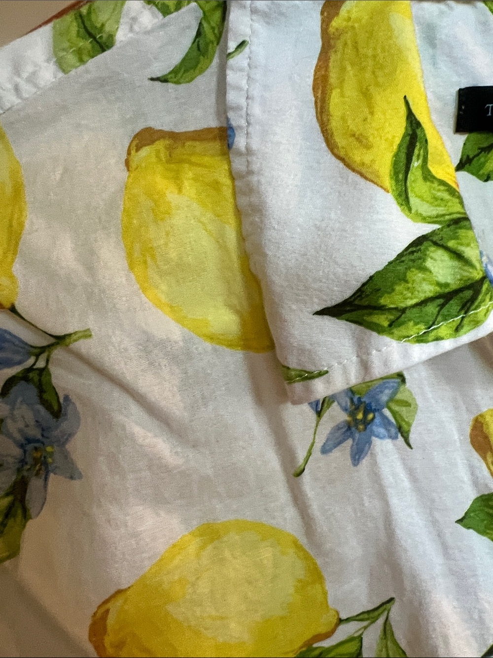 Talbots Women's Lemon Print Button-Front Blouse - White/Yellow/Green - Picture 3 of 11